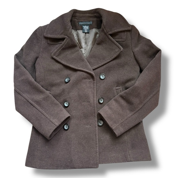 Apostrophe Women's Wool Blend Double Breasted Brown Pea Coat size Small - Picture 1 of 5